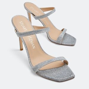 Stuart Weitzman Aleena 75 Silver Glitter Sandal Heels, Size 6 Womens